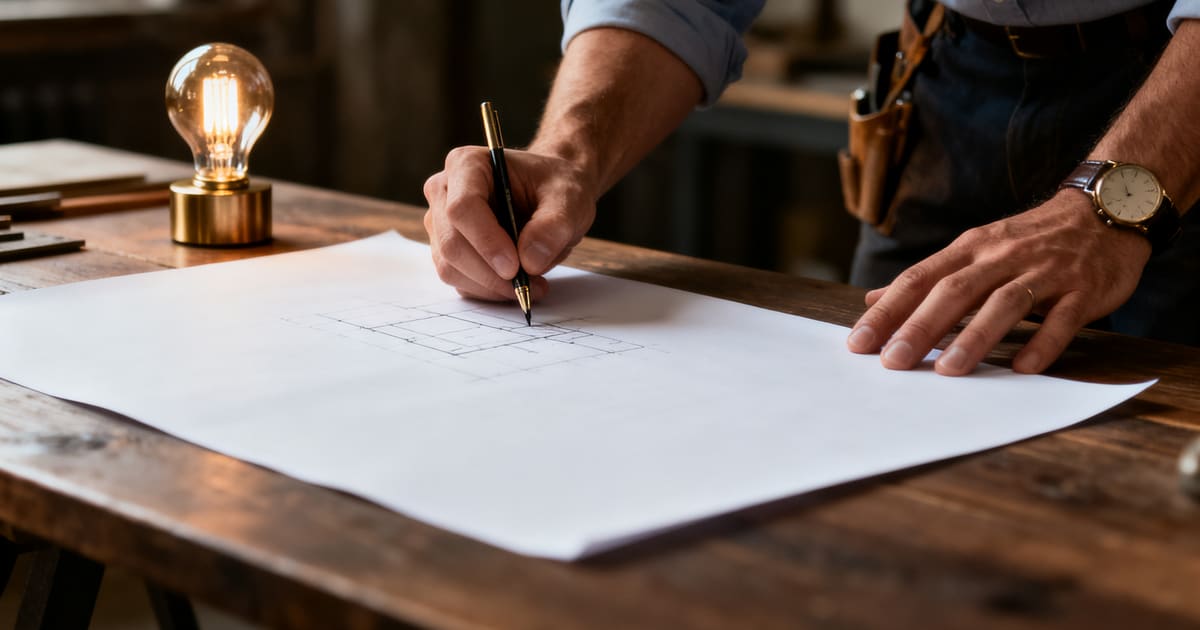 Gemeinsame Skizze am Tisch: Ihr Ablauf wird zum Workflow-Plan
