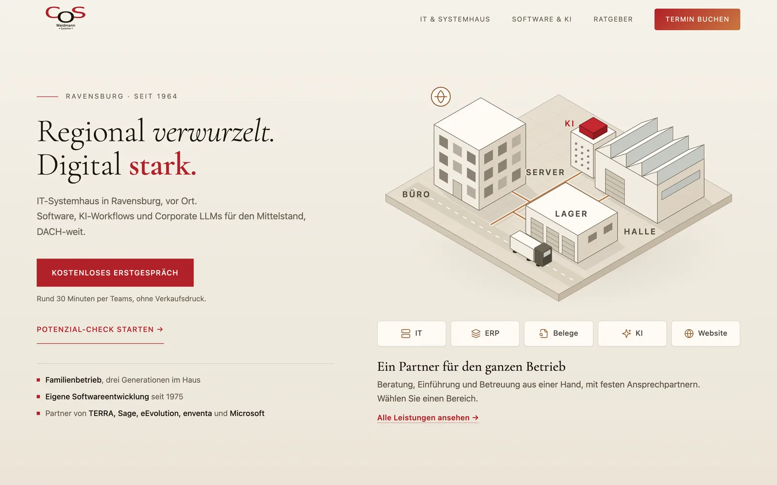 Startseite von waidmann.de mit der interaktiven Betriebs-Szene, Stand Oktober 2026